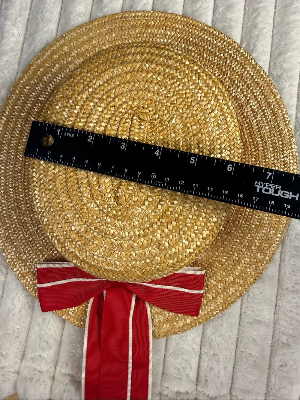 Vtg. 80s Laura Ashley Straw Boater Hat Red Ribbon Bow Cottagecore Great Britain
